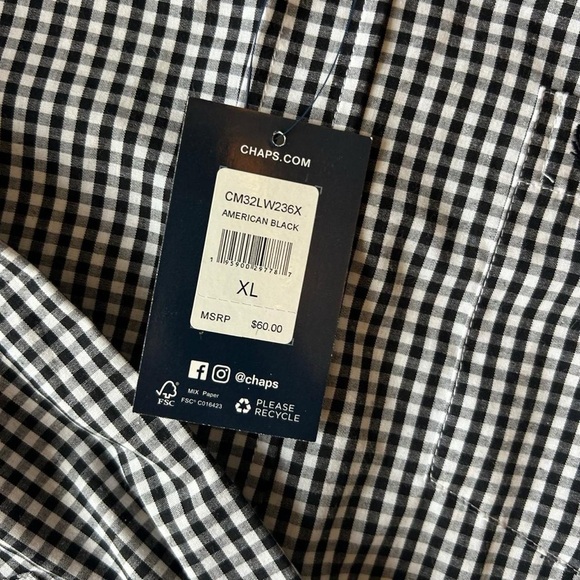 NWT- Chaps Men's Long Sleeve Button-Down Shirt - Black & White /Size XL - Picture 7 of 8